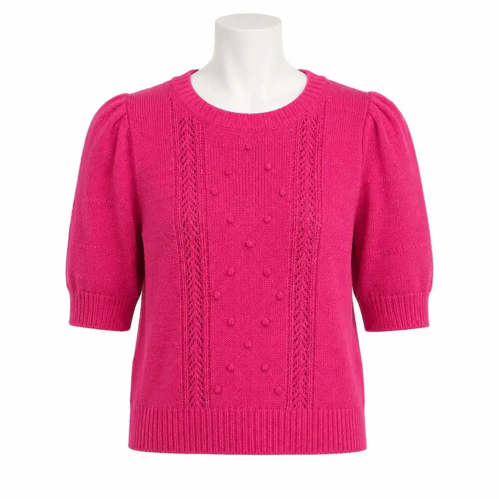 J.Crew Women's Pink Short Sleeve Textured Bobble Knit Sweater Medium